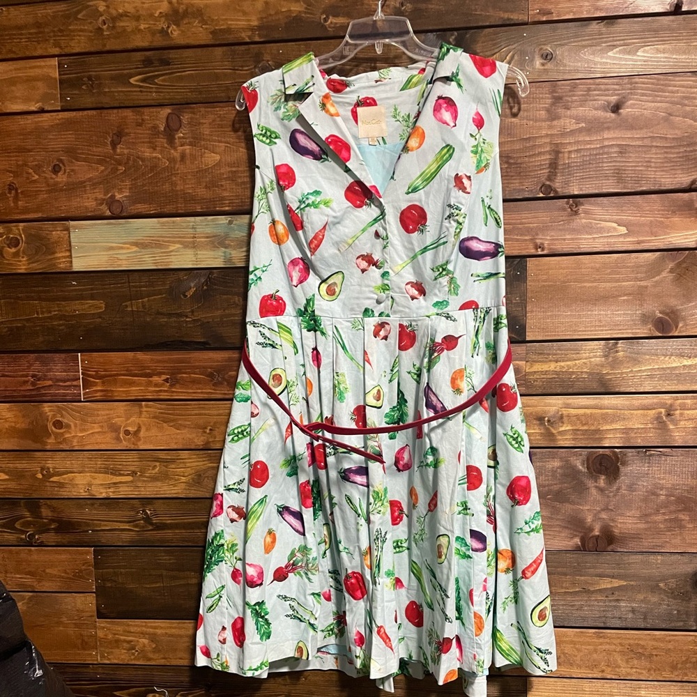 ModCloth White Dress with Multicolor Vegetable Print
